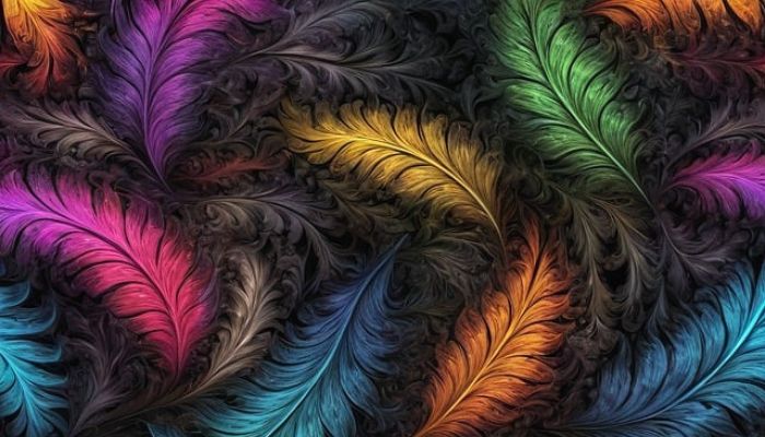 緑、紫、金、青の羽