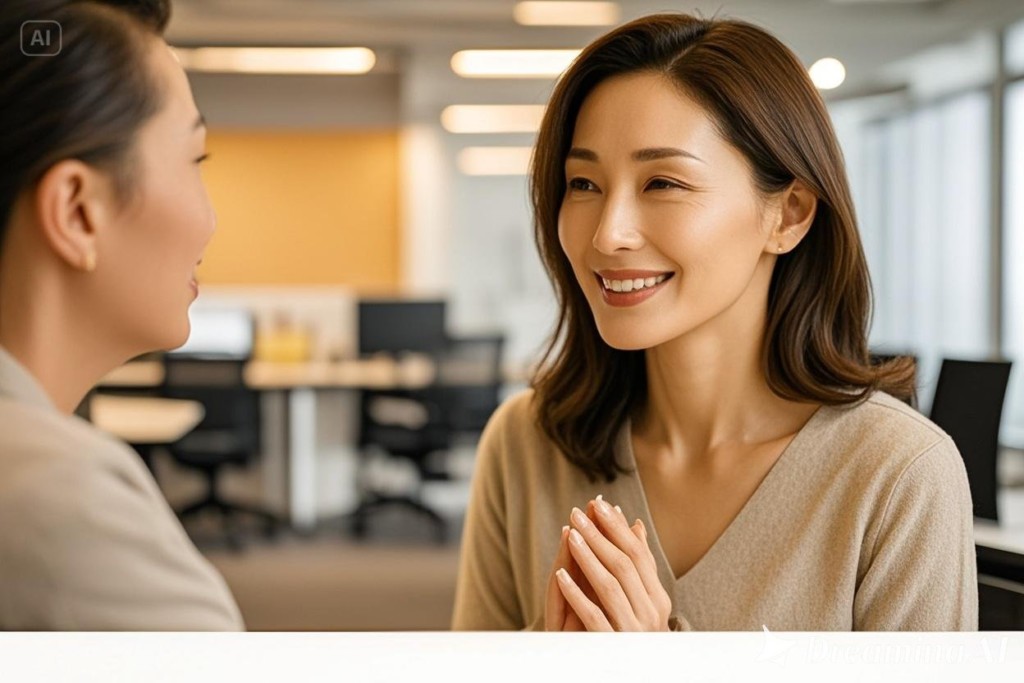 安心して話す人と聴く姿勢の女性