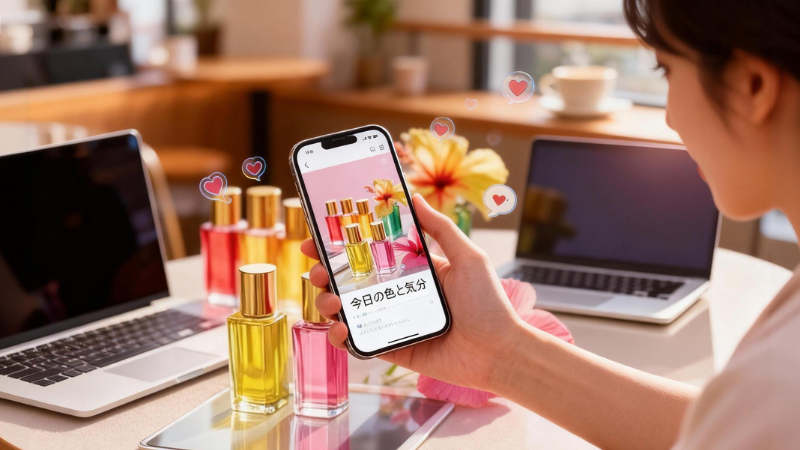 SNSで「今日の色と気分」を発信する女性