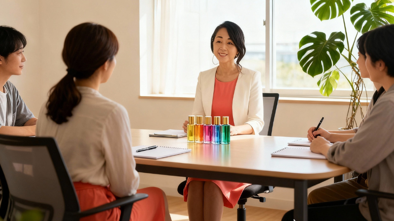 講座やセッションで、対話を通じて共感を育てる構図