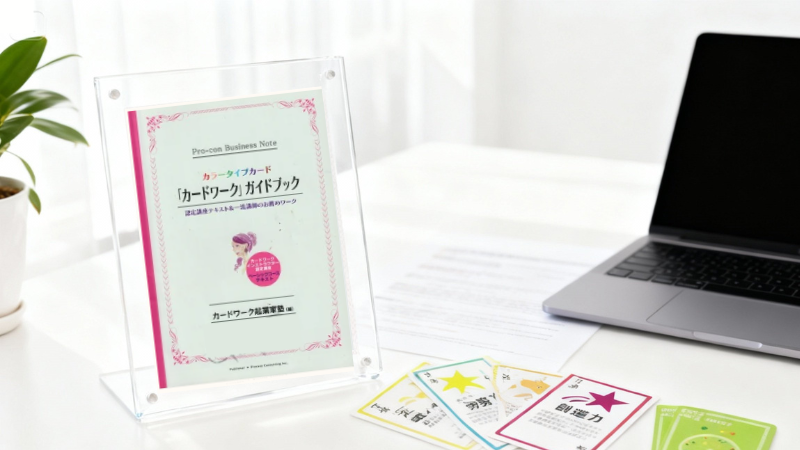 カードワーク・インストラクター講座で使用する教材と講座風景のイメージ