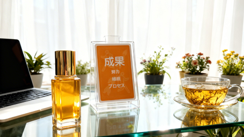 金色のインフィニティカードと「プロセス」を象徴する色彩心理イメージ