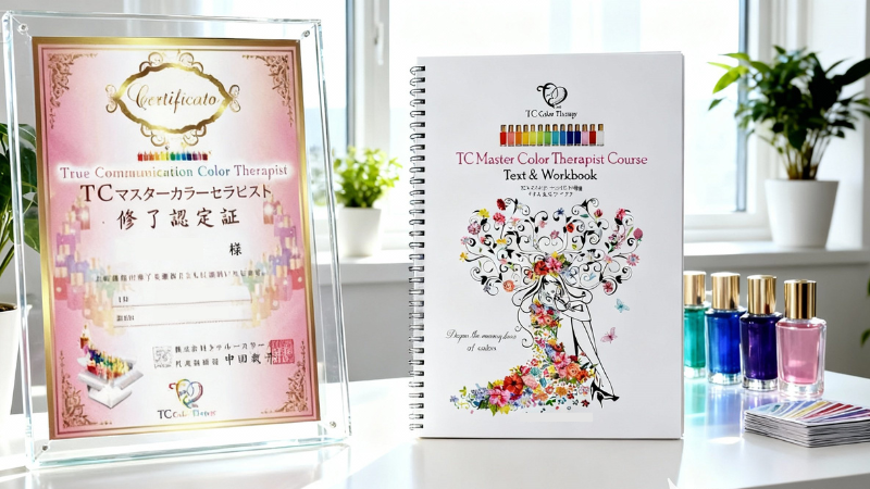 マスターカラーセラピスト講座の終了証とテキスト